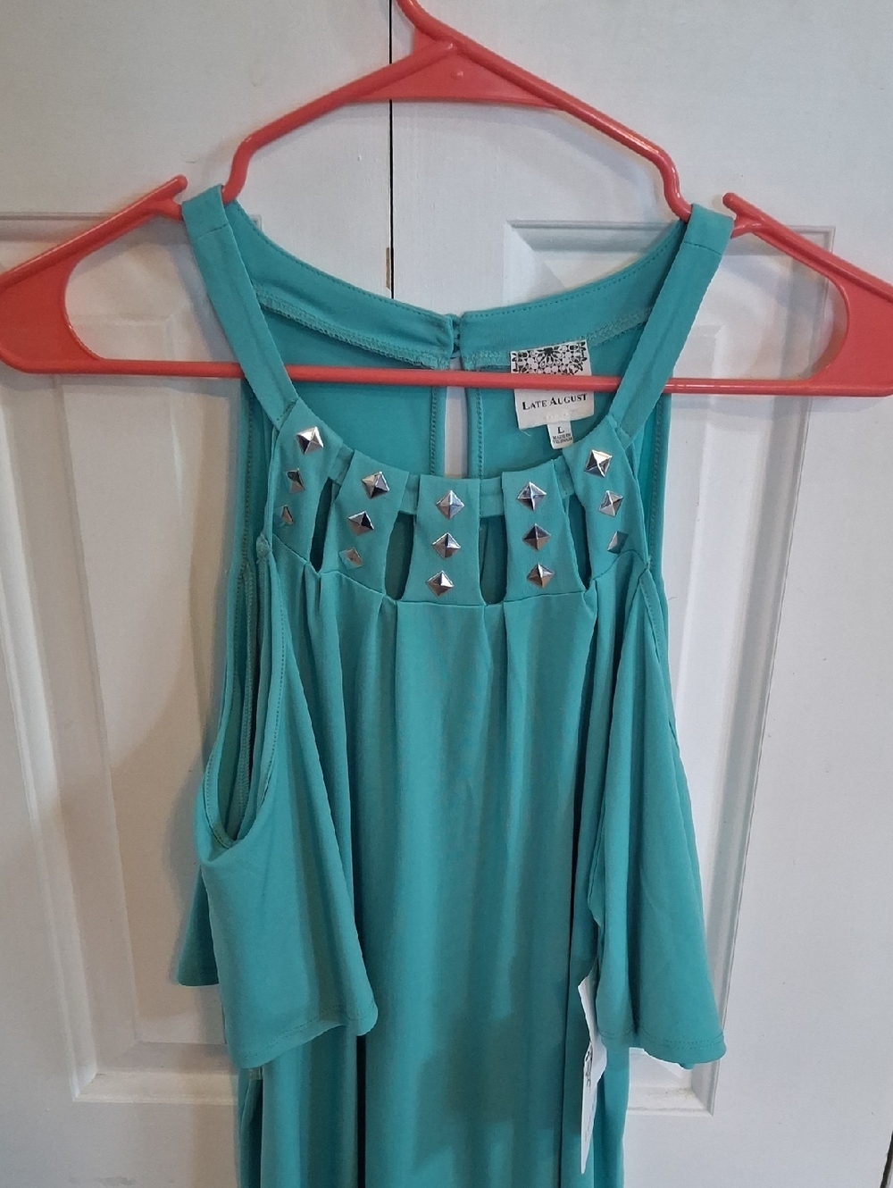 LATE AUGUST Teal Studded Cold-Shoulder Camisole